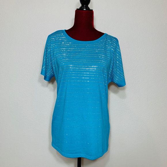 Westport 1962 Tops - Westport 1962 Blue embellished cold shoulder top